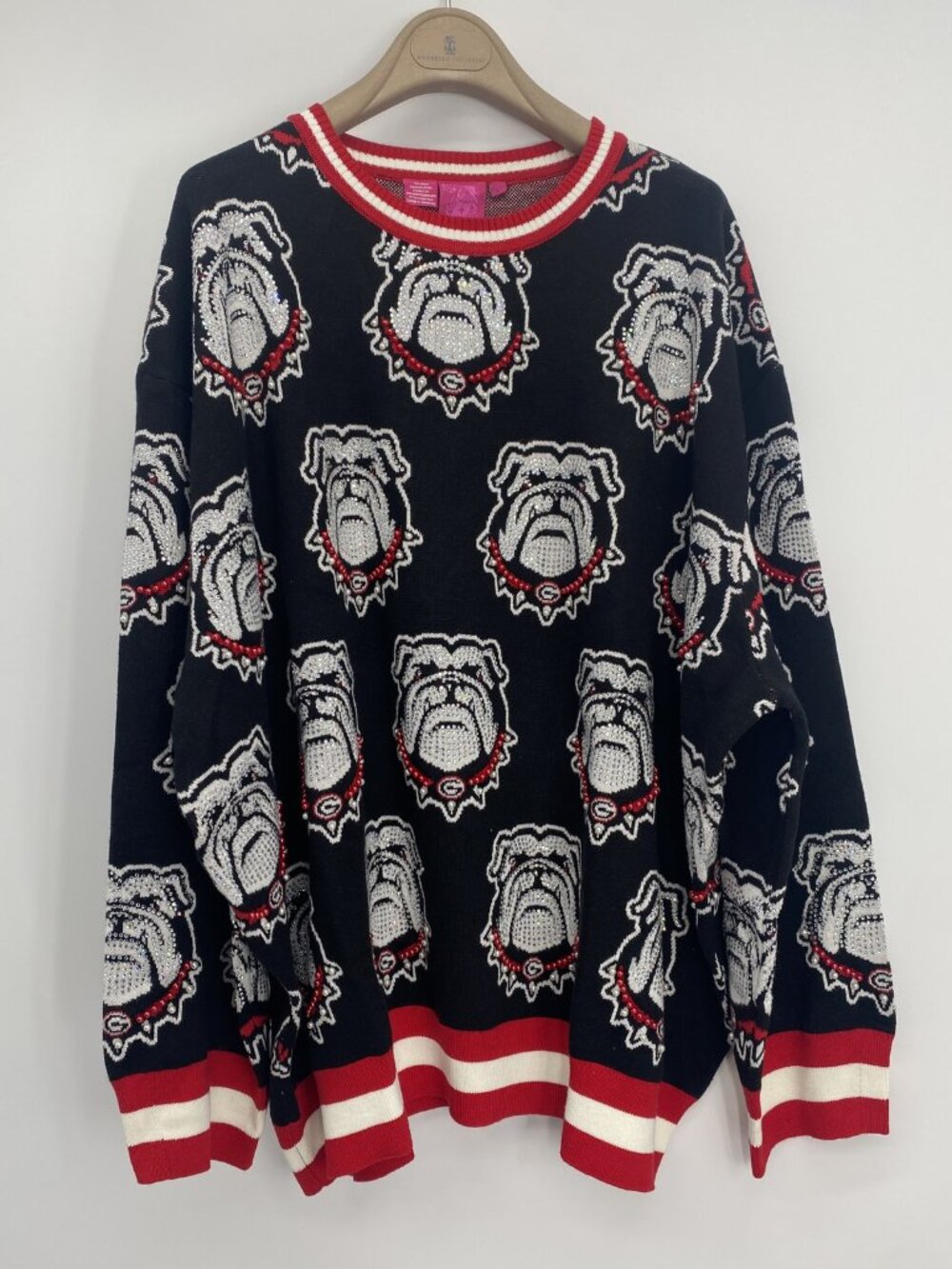 Queen Of Sparkles Womens Sweater Black Multi Size L UGA Knit In Rhinestone Sport